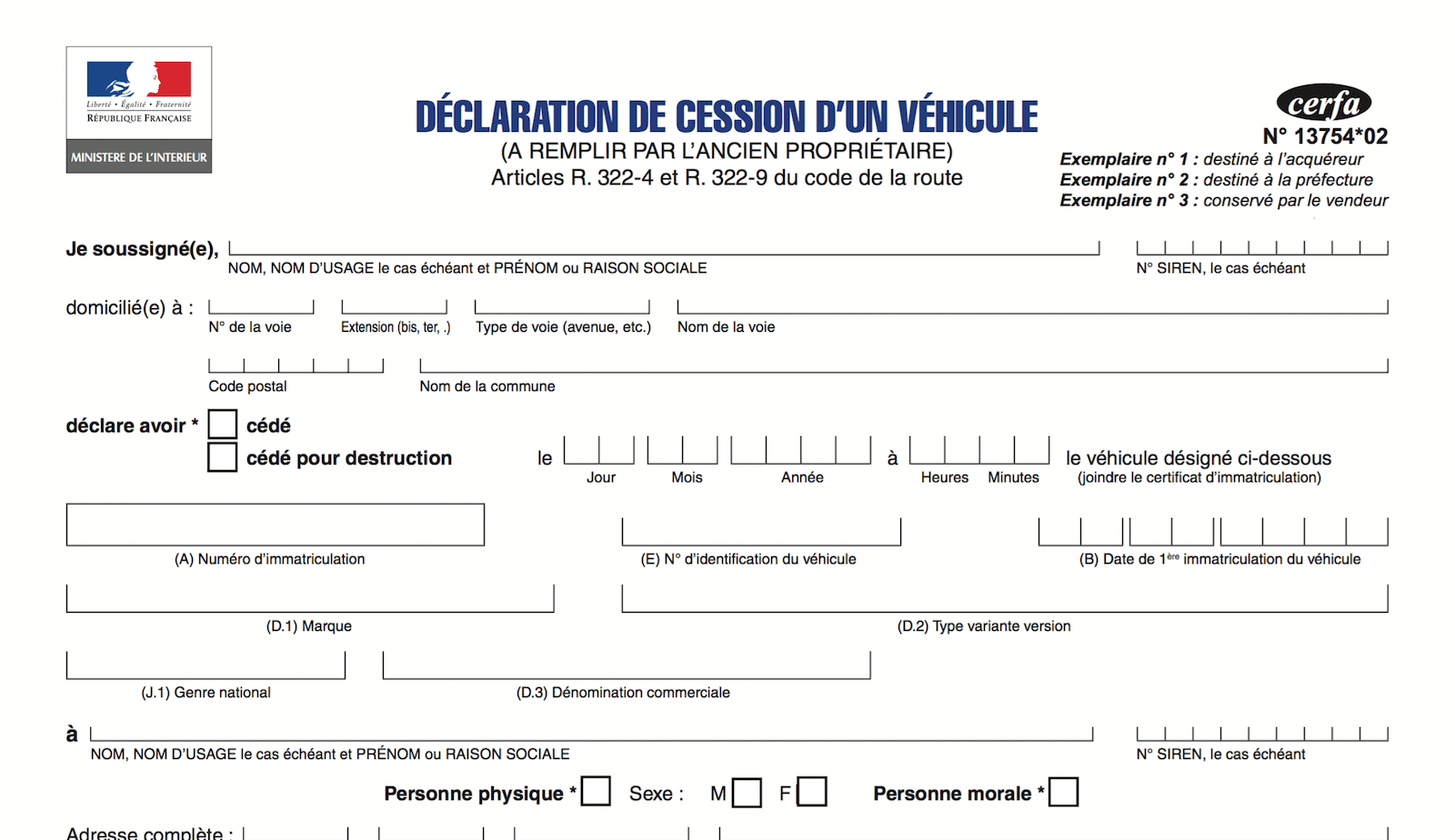 Certificat de cession administrative